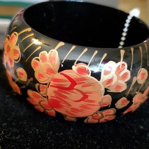 Forever 21 black bangle bracelet orange flowers